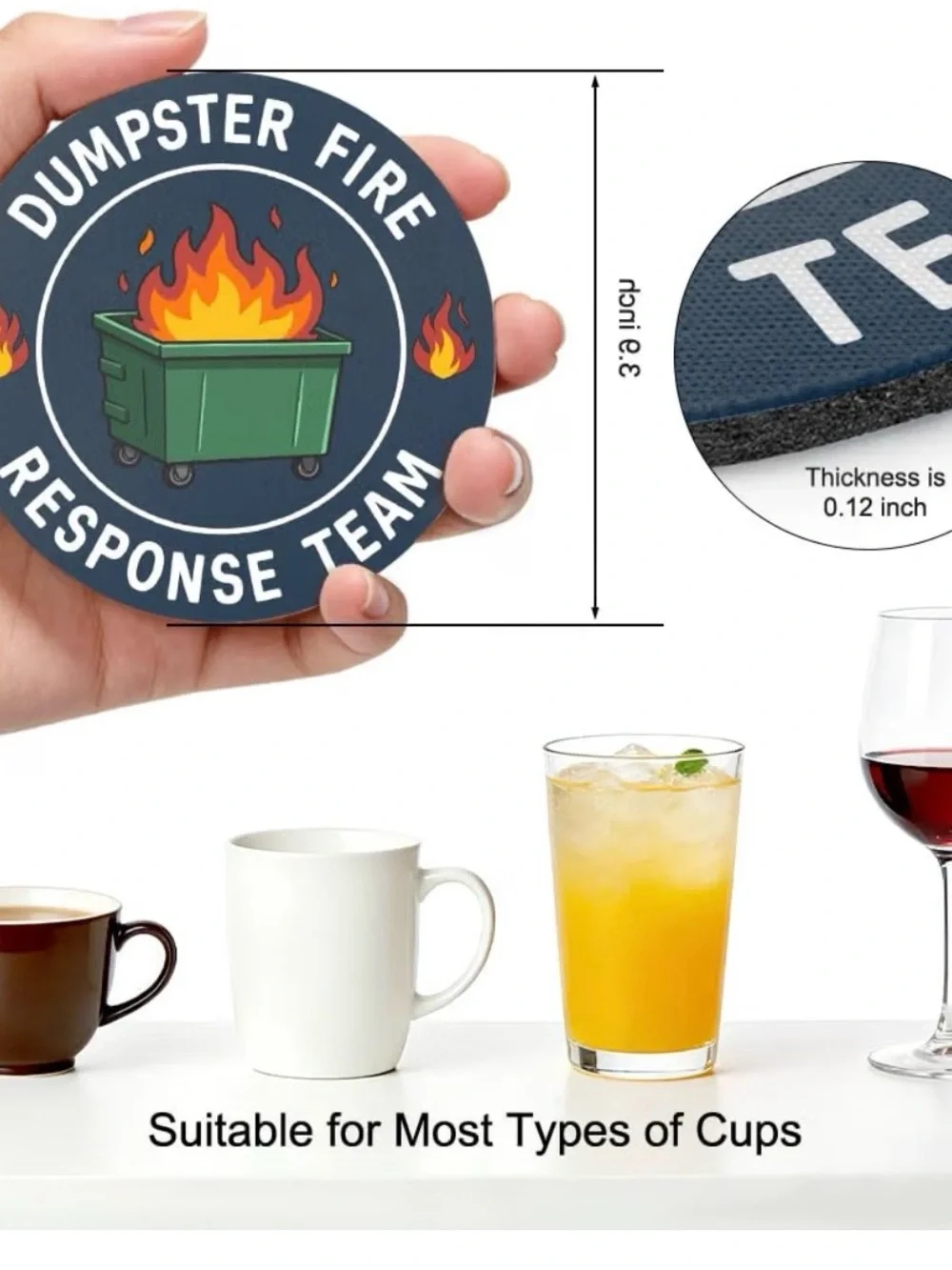 Dumpster Fire Coasters Set of 2, Funny Trash Can Coaster for Desk